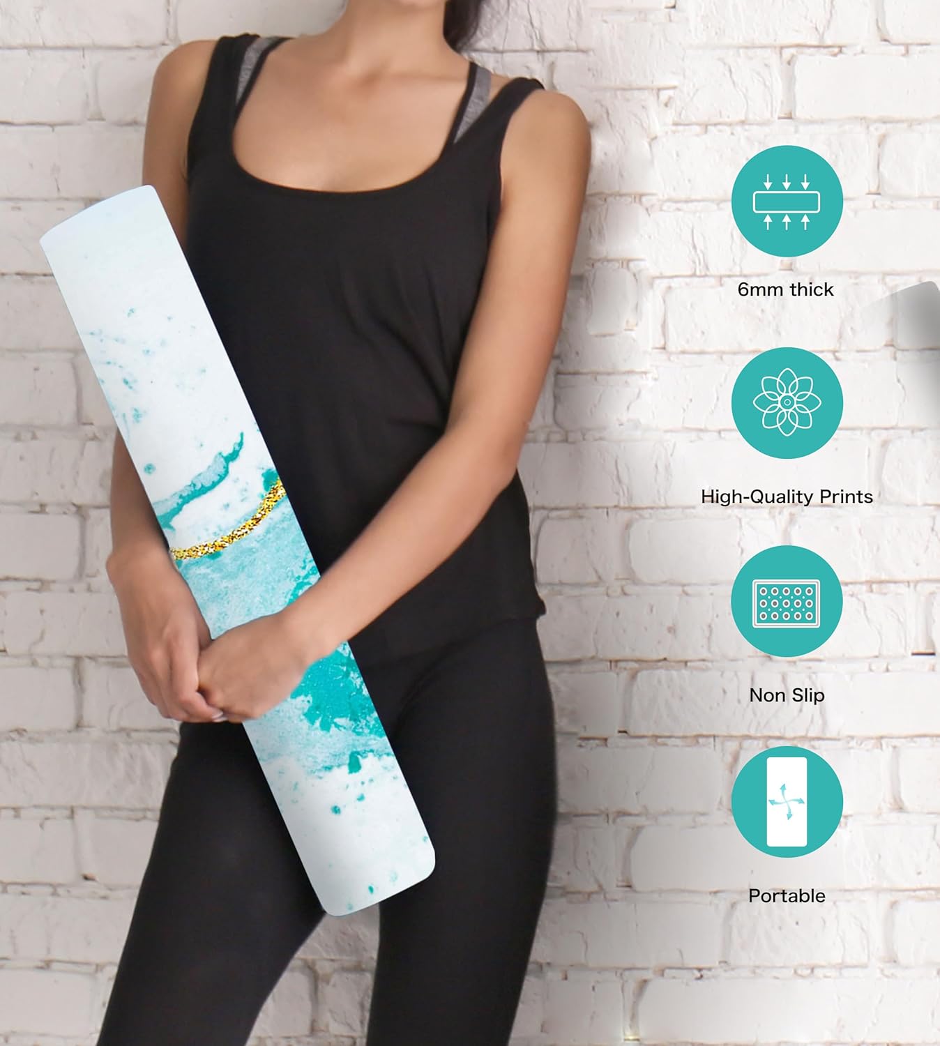 Non Slip Yoga Mat TPE Workout Mat for Men Women, Thick Workout Mat with Carrying Strap, Fitness Mats for Exercise, Yoga, Fitness, Pilates, Floor Workouts (72" x 24" x 6mm)