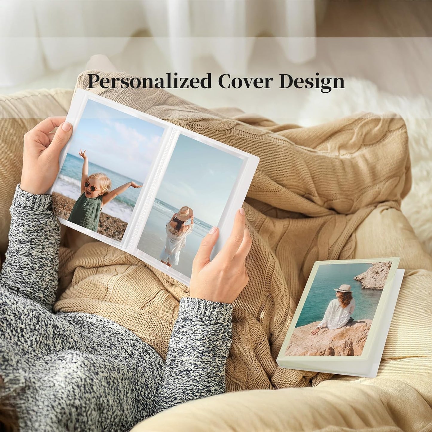 Vienrose Small Photo Album for 4x6 Pictures – 26 Pockets Holds 52 Photos, Customizable Plastic Covers, Morandi Color Postcard Album, Wedding Travel Baby Gift – Navy + Gray Blue + Beige (Set of 3)