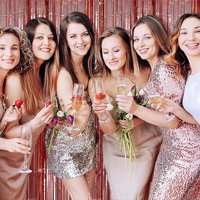 Tinsel Curtain Party Backdrop Rose Gold Birthday Decorations 2 Packs Glitter Foil Fringe Curtain Party Decor Streamers Photo Booth for Birthday Christmas Wedding Halloween Graduation Decorations