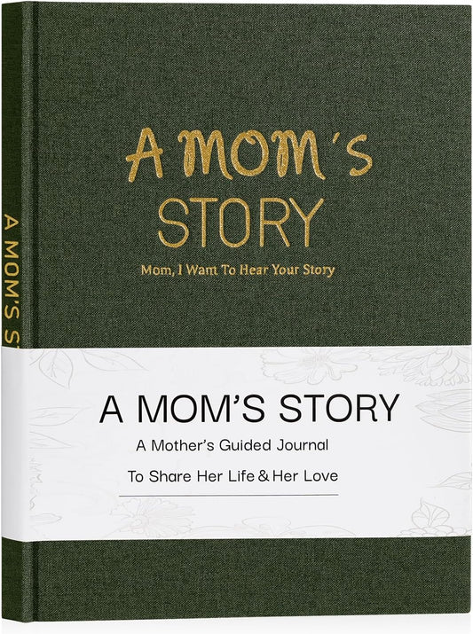 Artmag Mom's Life Story Journal Family Keepsake Book Linen Hardcover for Mom to Share Her Memories, with 250+ Prompt Questions Book Gift for Birthday Mother's Day Christmas (Dark Green)