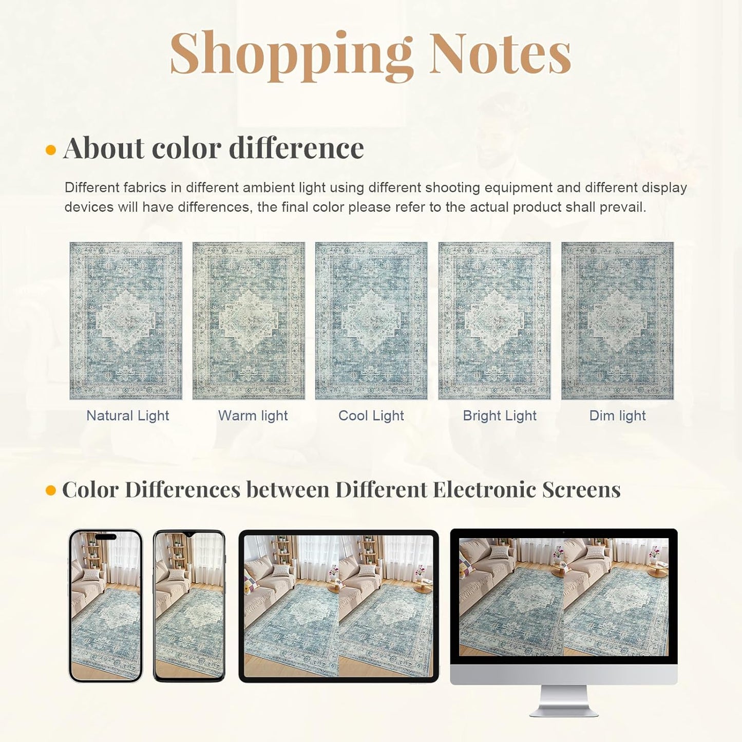 LIVEBOX Bedroom 4x6 Washable Area Rug for Entryway Kitchen, Non-Slip Soft Boho Rugs for Dining Room Office, Farmhouse Low-Pile Neutral Soft Carpet for Nursery Room Playroom, Blue