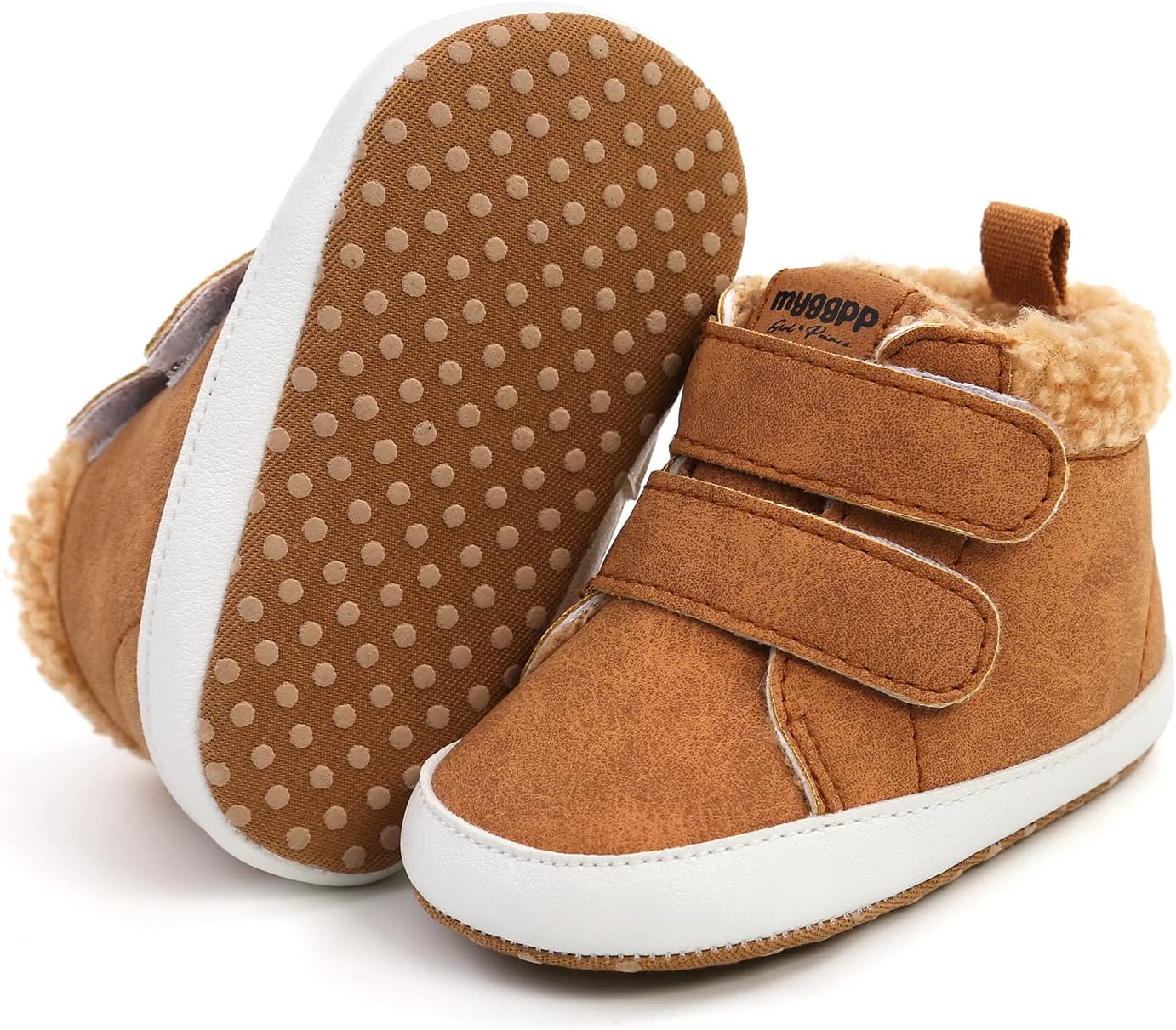 SOFMUO Baby Boys Girls High Top Ankle PU Leather Sneakers Soft Rubber Sole Infant Moccasins Newborn Oxford Loafers Anti-Slip Toddler Wedding Uniform Dress Shoes