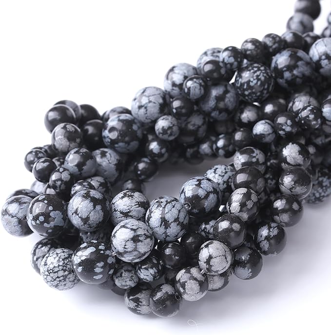 Snowflake Stone Beads for Jewelry Making DIY Craft Gemstone Beads Kit (12mm, 30pcs) Smooth Healing Crystal Beads for Bracelets, Necklaces, Home Decor