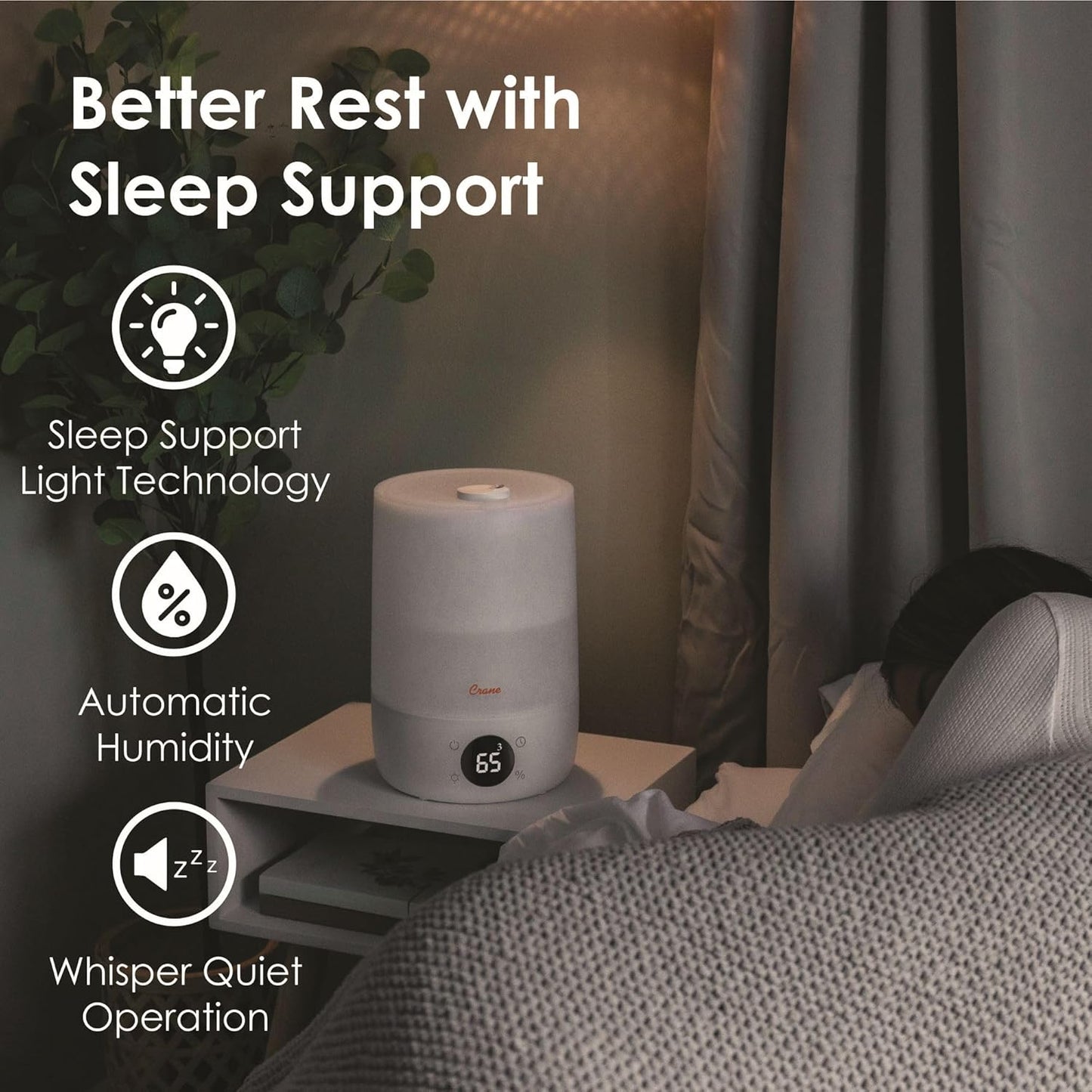Crane Ultra-Quiet 3-in-1 Humidifier, Essential Oil Aroma Diffuser & Soothing Sleep Light - Compact 1.2 Gallon Capacity with Adjustable Night Light & Fragrance Tray - Ideal for Bedroom and Office