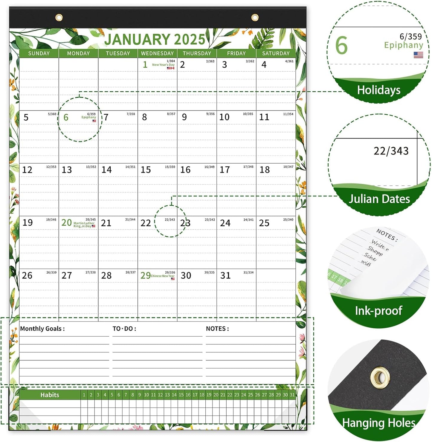 Ospelelf Magnetic Calendar 2025-2026 Wall Calendar 12'' x 17'' Desk Calendar for Refrigerator 18 Months, Use Jan 2025 - June 2026