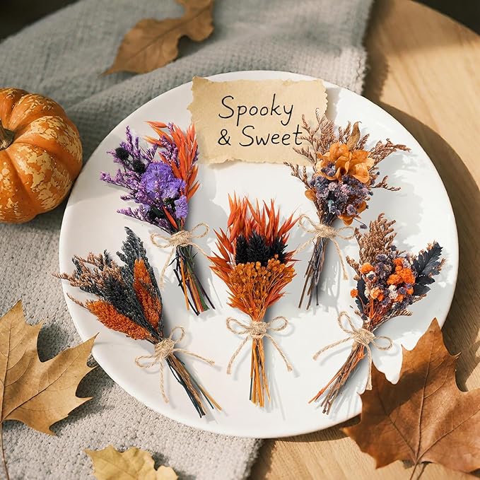 12/24 PCS Charming Dried Flowers Bouquet for Vase Various Dried Wildflowers with Stems Mini Handmade Wildflowers Natural Real Flowers Bulk Flowers Craft (Colorful World, 12PCS)