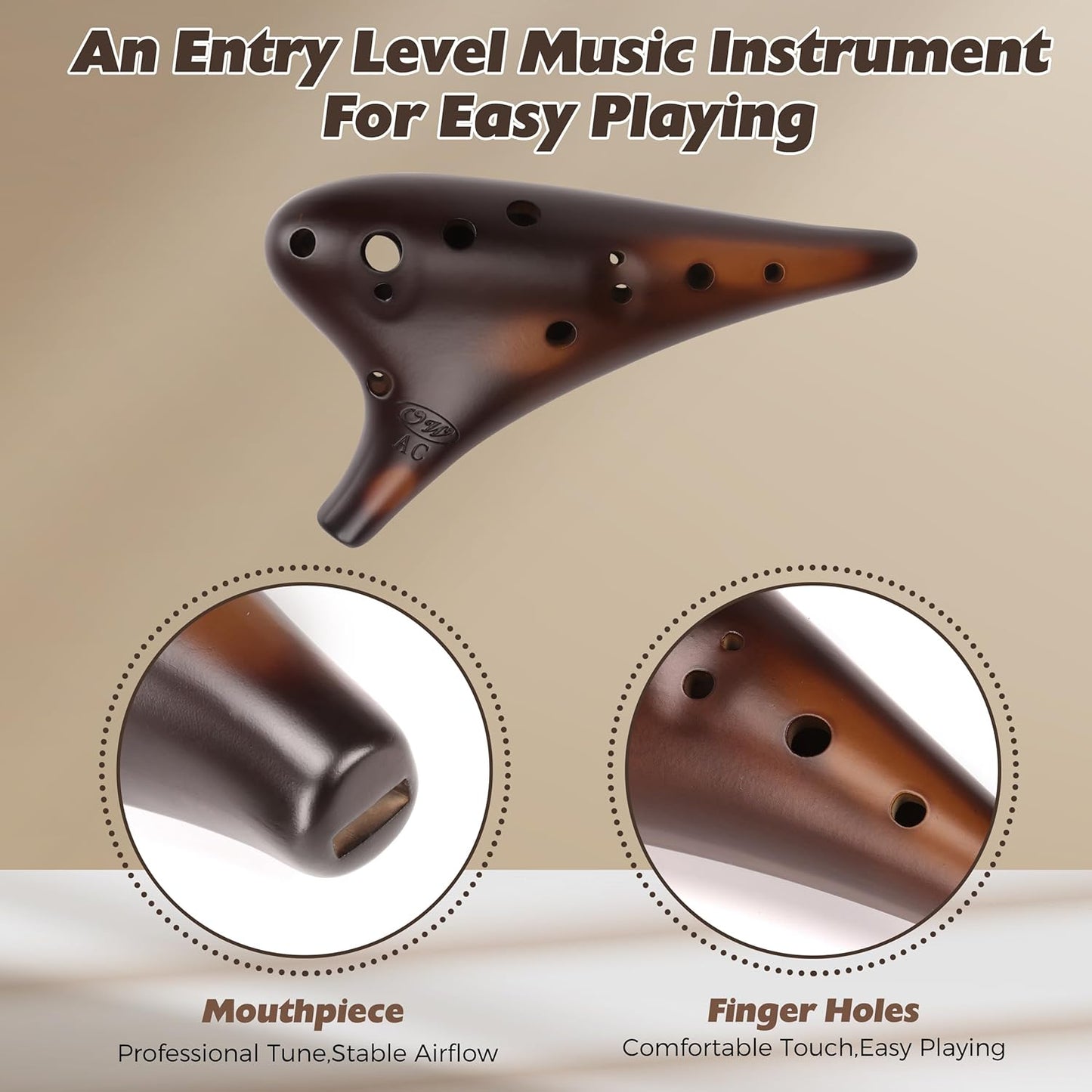 OcarinaWind "Forest Whisper" 12 Hole Ocarina Classic Straw Fire Masterpiece Collectible, Alto C Ceramic Ocarina - Highly Recommended by Shop Owner