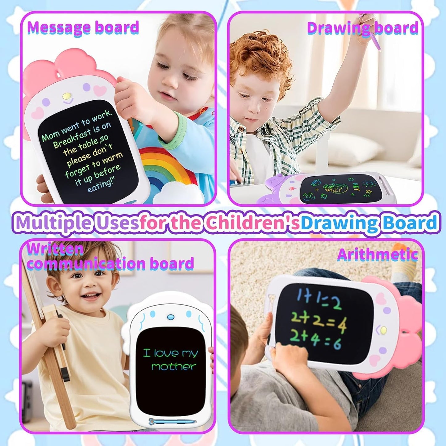 LCD Writing Tablet for Girl 3 4 5 6 Year Old 10 Inch, Drawing Board, Doodle Pad, Paint, Travel Toys, Road Trip, Birthday Gifts for Kids (Pink Bunny)