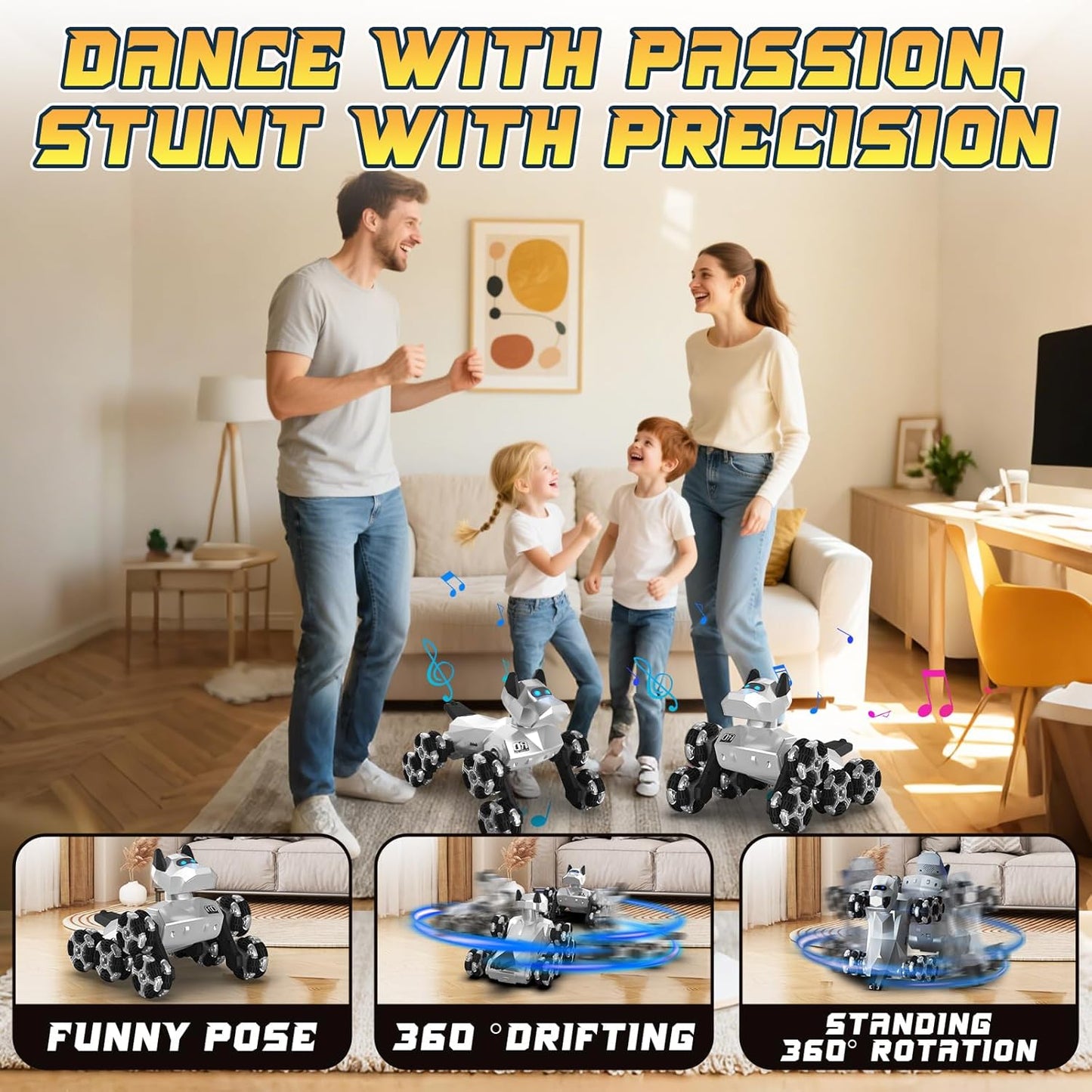 Remote Control Robot Dog Toy 2.4GHz 8WD All-Terrain Gesture Sensing Stunt RC Cars RTR Climbing Robot Dogs with Music Light Eyes 2 Rechargeable Batteries for 8-12 Boys Girl Kids