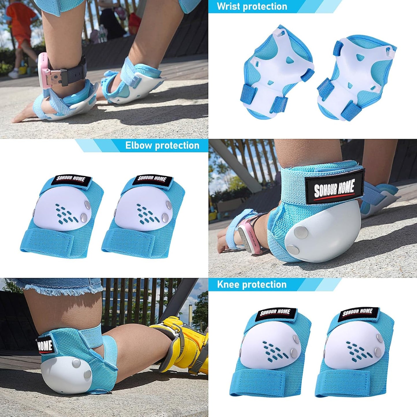 Youth/Kids Knee Pads Elbow Pads Wrist Guards Protective Gear Set for 3-15 Years Child Roller Skates, Skateboard, Cycling, Inline Skating, BMX Bike, Balance Bike, Scooter Riding and Other Outdoor Sports