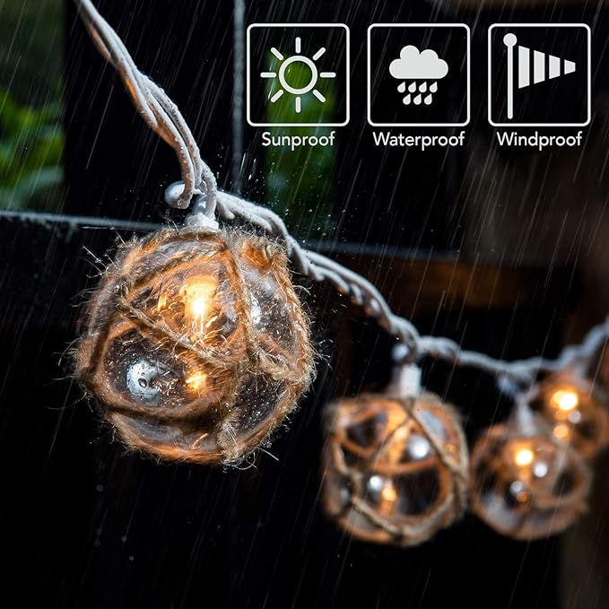 Nautical Fish Float String Lights Outdoor, Beach String Lights Set of 10 Clear G50 Ball Nautical Float Lights String for Room Wall Decor Outdoor Patio Decorations