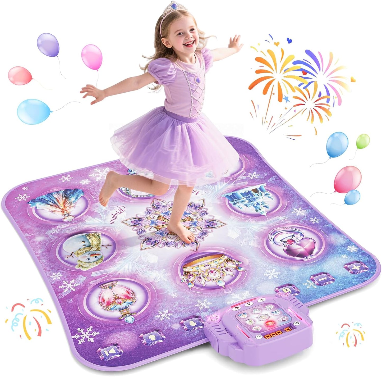 Dance Mat Toy for 3-12 Year Old Girls, Electronic Dance Pad with Wireless Bluetooth,Frozen 8-Button Music Princess Toys Play Mat for Kids with LED Light, Built-in Music, Toddlers Birthday Gift Ages 3+