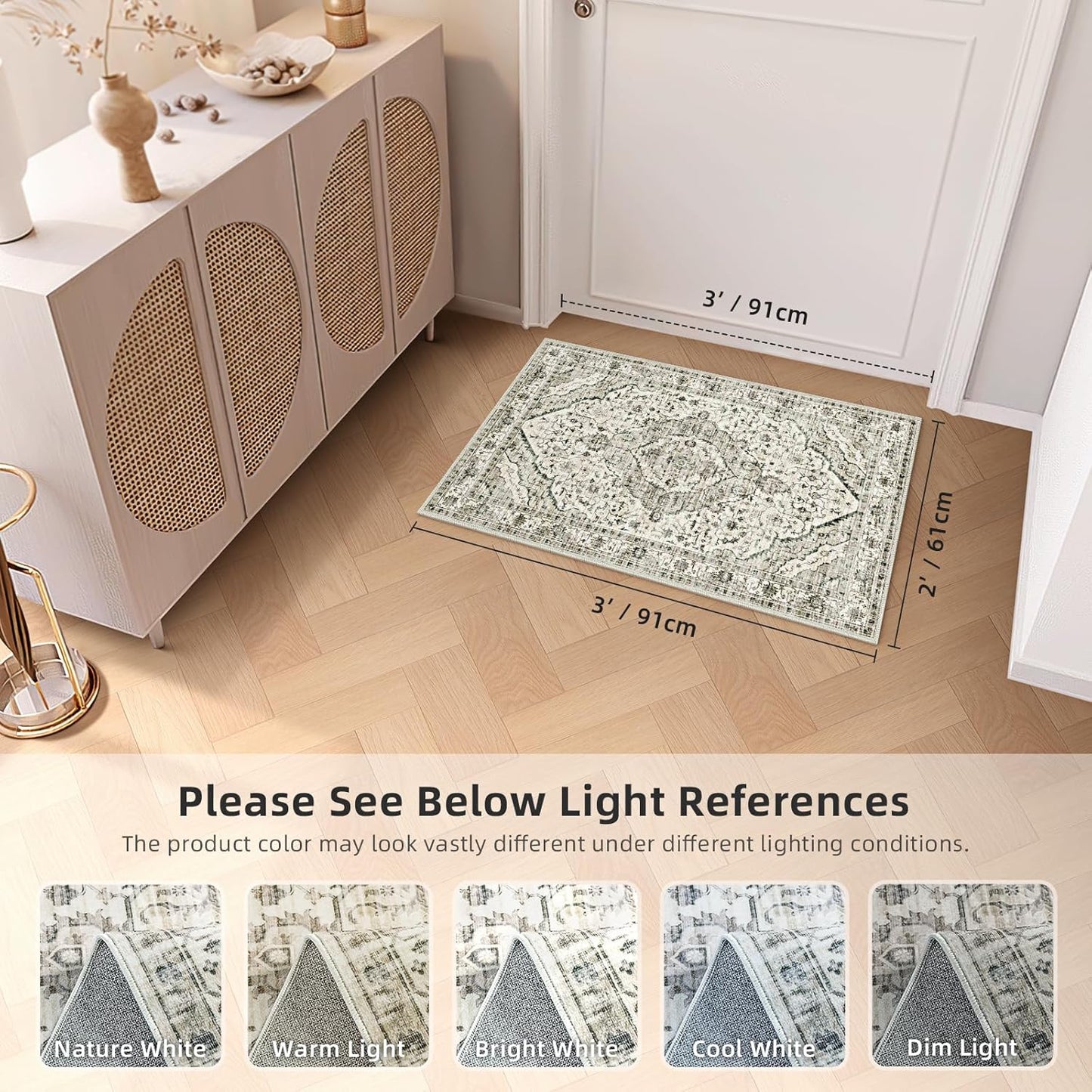 Deerly Boho 2x3 Area Rug Entryway Rugs for Bedroom Bathroom Kitchen 2x3 Small Soft Rugs Low Pile Keep Off Rug Carpet Washable Rug Oriental Vintage Area Rug Cream