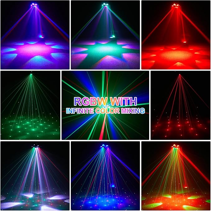 Moving Head DJ Lights, 150W RGBW LED Moving Head Light with Mixed Lighting Effects, 6 Arms Party Lights Support DMX-512 & Sound Activated, Stage Lights for Party Disco KTV Wedding Club