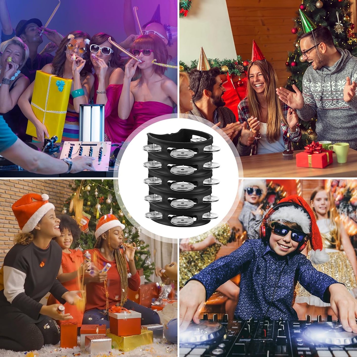 Yeshone 30 Pack Tambourine for Kids Adult Tamborines Musical Instrument Noise Makers 4 Bells Handheld Tambourines for Back to School Supplies Church Wedding Operation Christmas(Black)