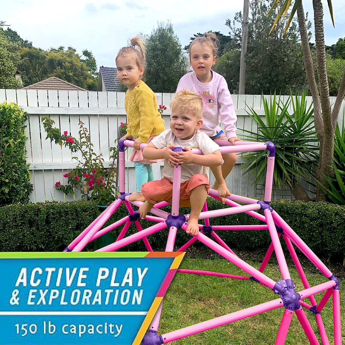 Eezy Peezy Monkey Bars Climbing Tower - Active Outdoor Fun for Kids Ages 3 to 8 Years Old, Pink
