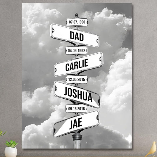 Personalized Father's Day Family Names Street Custom Multi-Name Date of Birth Vintage Street Sign Happy Fathers Day Poster Canvas Wall Art Best Gifts for Dad Husband from Daughter Son Wife Kids #18