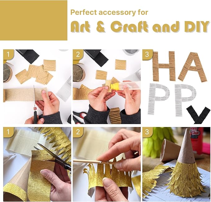 PartyWoo Metallic Gold and Silver Crepe Paper Streamers 4pcs 328ft Pack of Metallic Gold Silver Crepe Paper Streamers for Birthday Bridal Shower Engagement New Year Eve Graduation Party Decorations