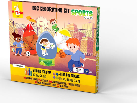 METMA 1999 Egg Decorating Sports Crafts - Complete Decorative Eggs Set with Liquid Dyes, Tablets, Stickers, Egg Spinner and More - Fun Easter Egg Dye Kit Arts and Crafts for Kids(Sports)