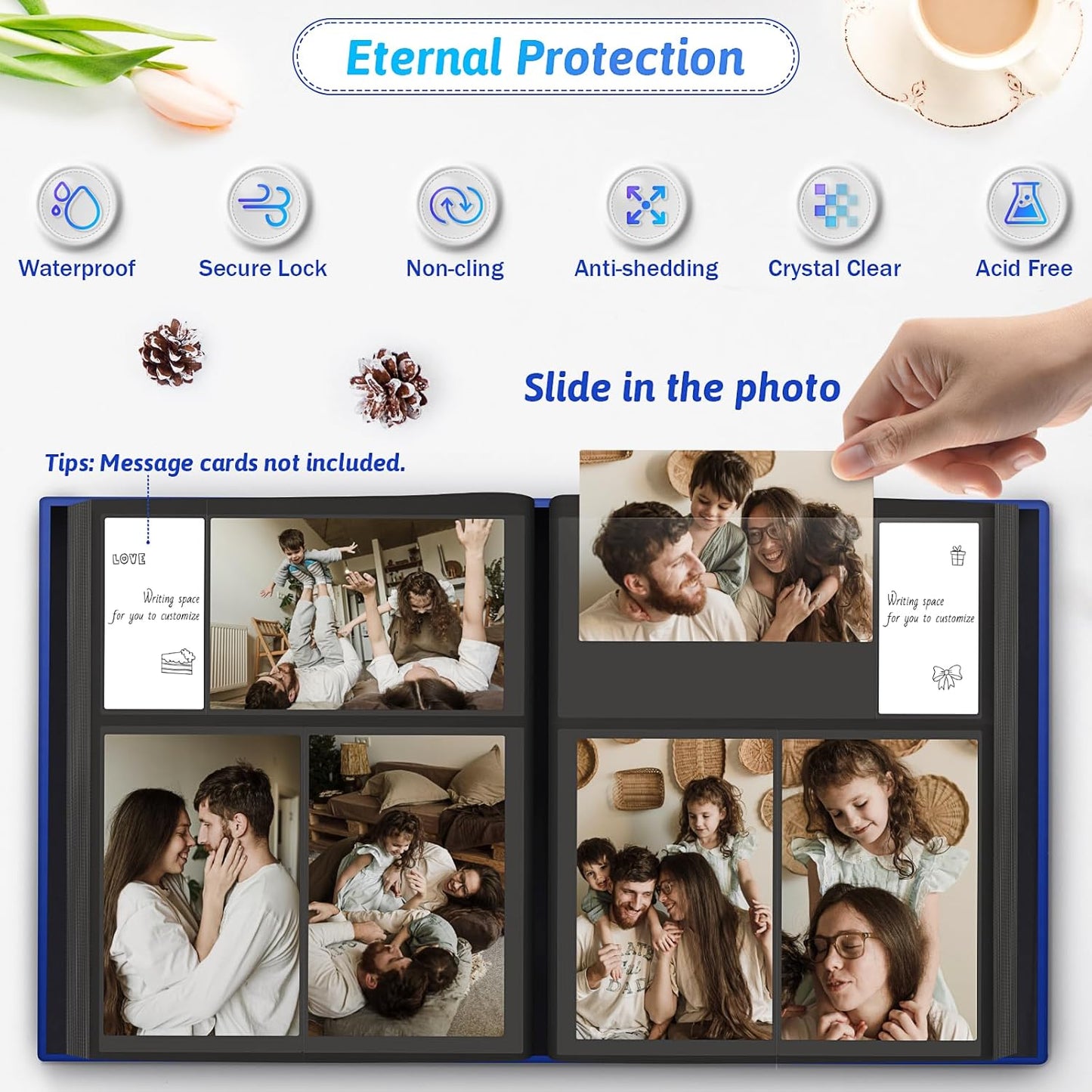 Popotop Photo Album 4x6 300 Pockets with Leather Hardcover Cover, Small Photo Album Holder Book with 50Pcs Pages for Family Travel Wedding Baby Gifts