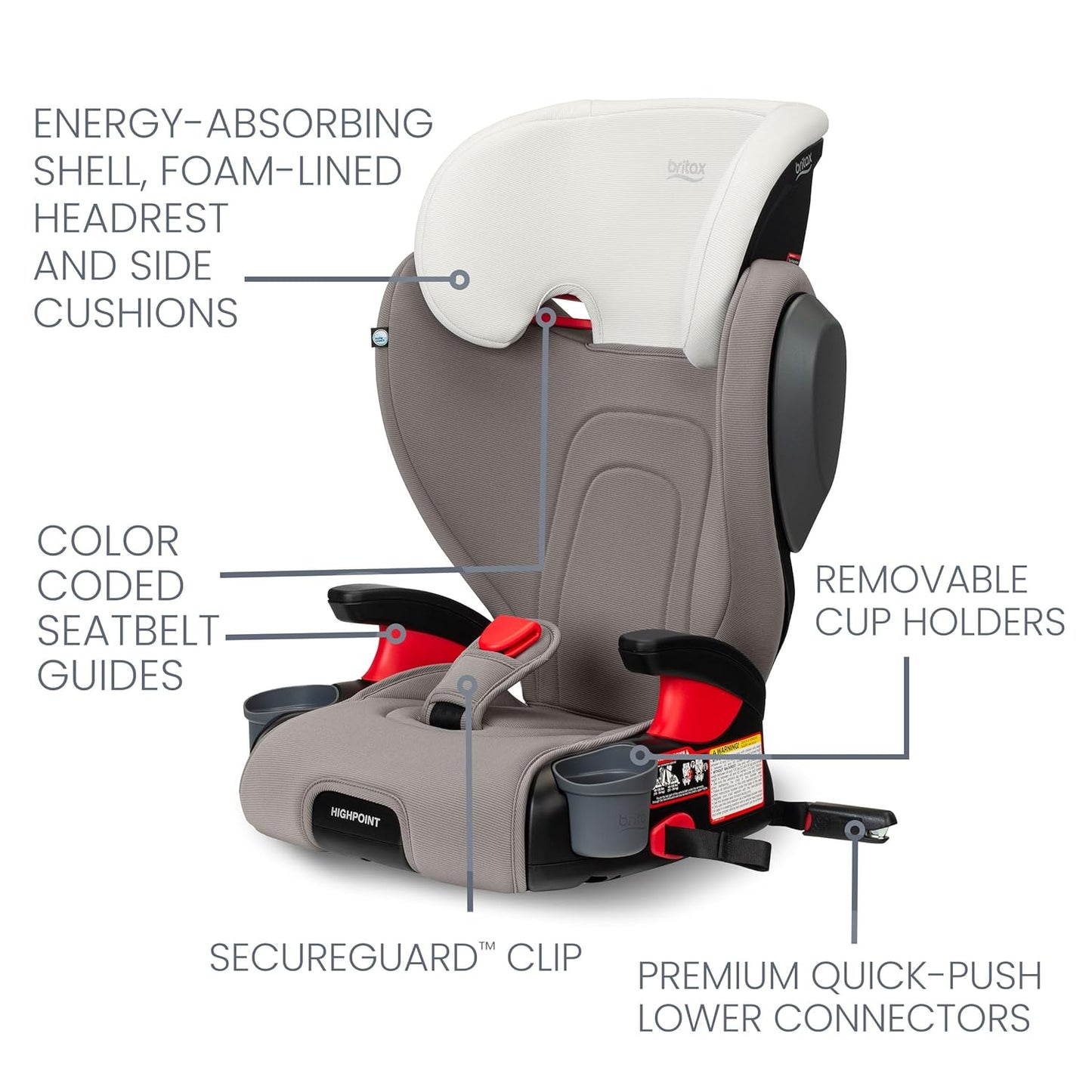 Britax Highpoint Backless Belt-Positioning Booster Seat, SafeWash Gray Ombre