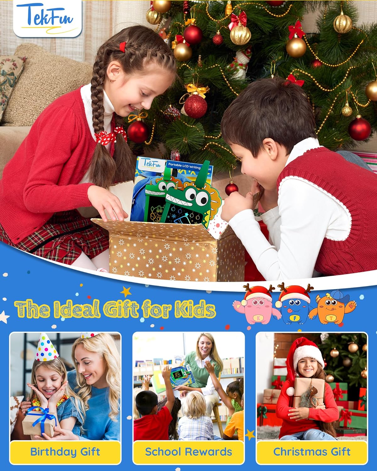 TEKFUN NanoDoodle Gift for Kids, Dinosaur Boys Toys 4.5in LCD Drawing Board, Activity Portable Gift Personality Tag Kid Toys for Birthday Christmas Gift Toddlers 3-10 Years