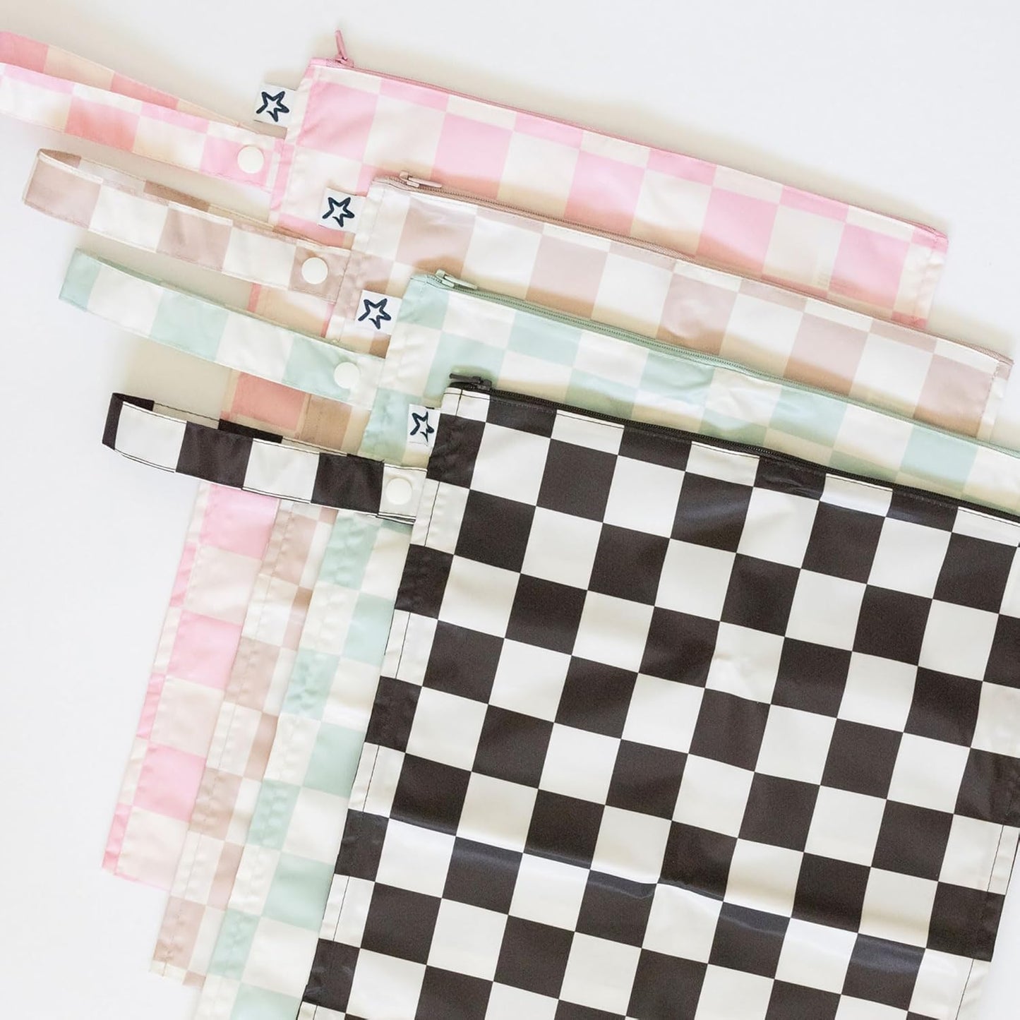 Tiny Twinkle Mess-Proof Waterproof Wet Dry Bag | 2-Pack Reusable Wet Bags for Swimsuits & Baby Clothes | Leakproof Wet Bag for Travel & Diaper Changes for Baby (Unisex Checkers)