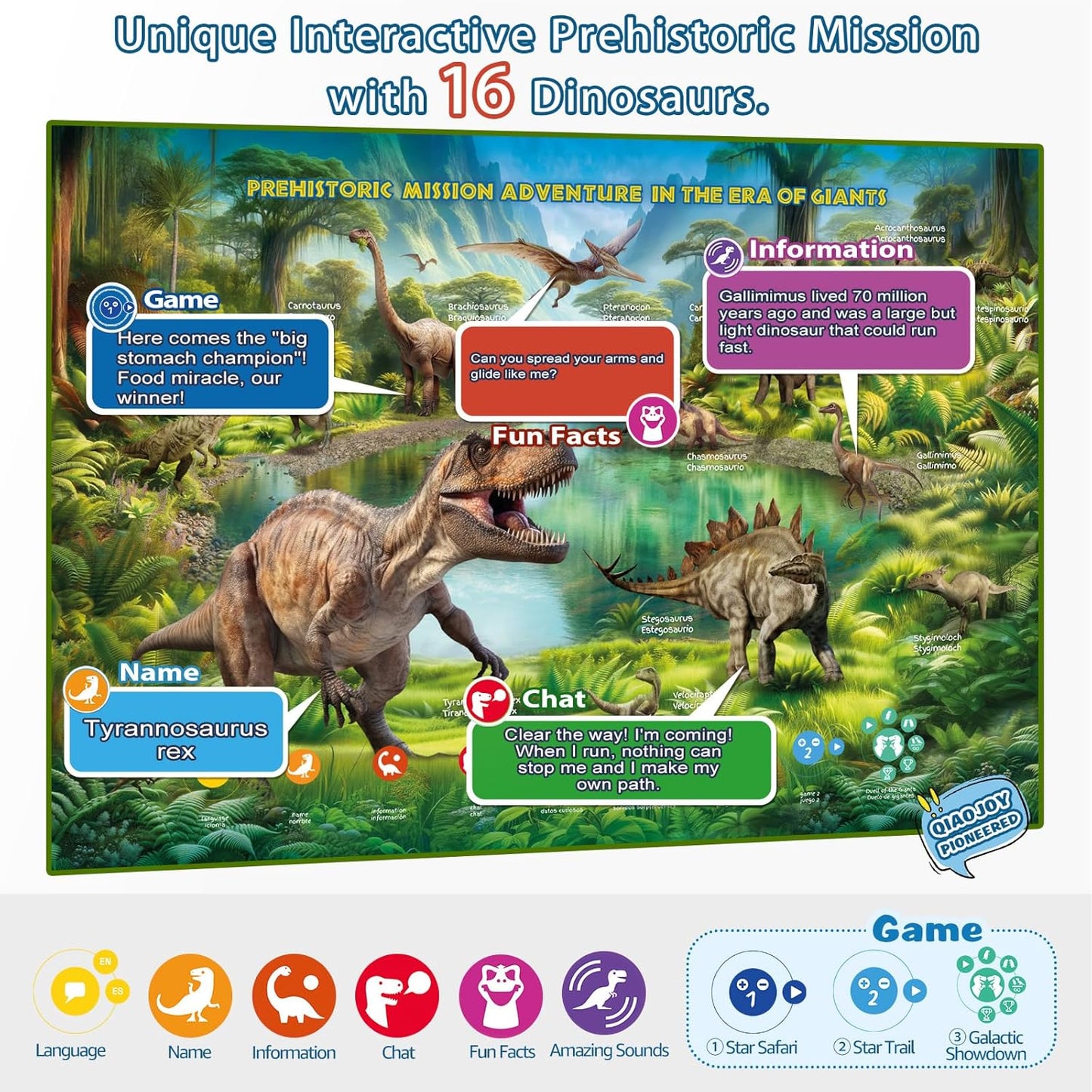 Bilingual Interactive Kids Talking World Map & Dinosaur Poster for Kids Learning and Educational Toys, Talking Educational Toys for 3 to 12 Years Old Girls/Boys, Preschool Learning Chart