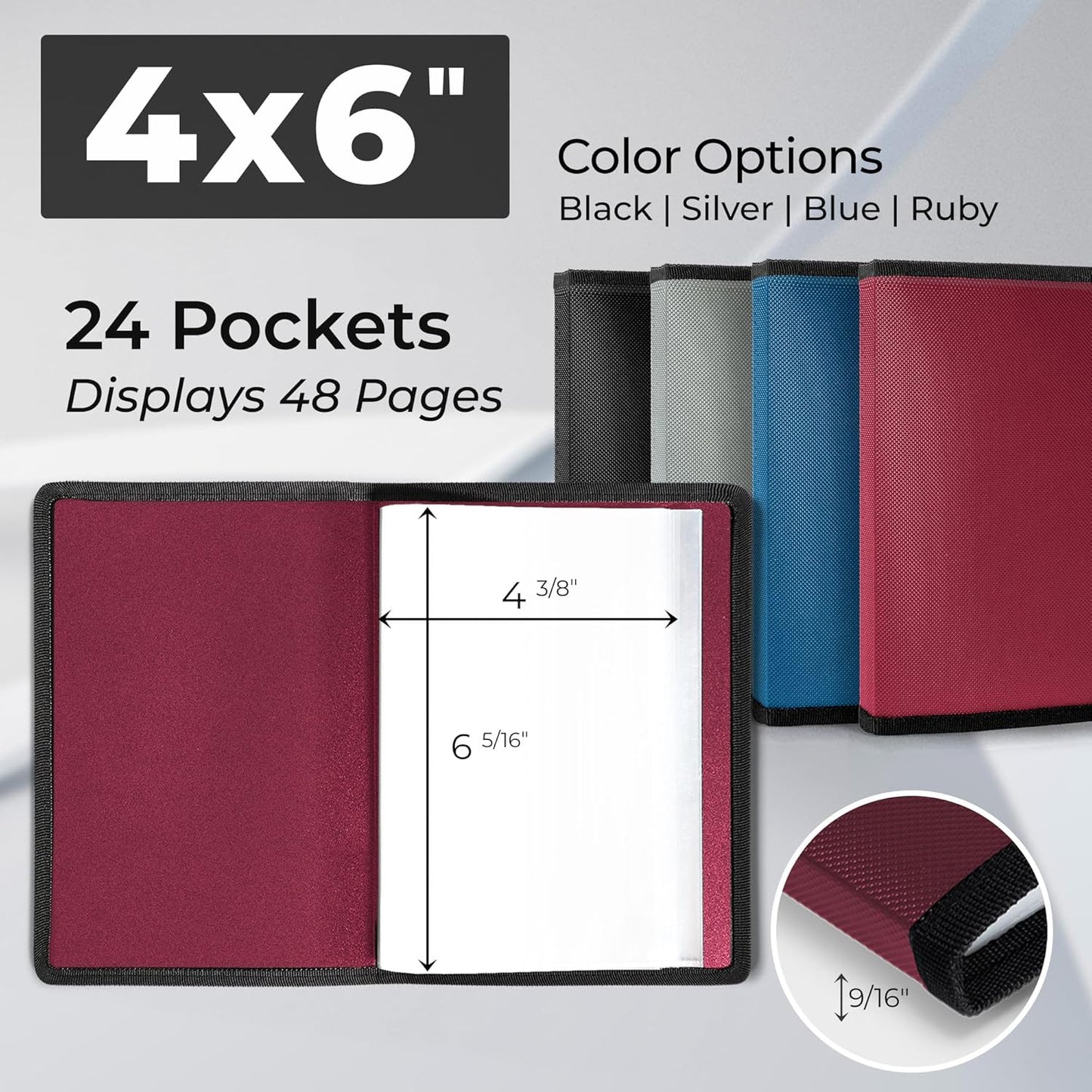 Dunwell Small Photo Album 4x6 (2-Pack, Ruby), Mounting Paper, 4 x 6 Photo & Art Portfolio Presentation Binder, 24 Sleeves Display 48 Pages, Professional Mini Picture Book for Artwork, Postcards