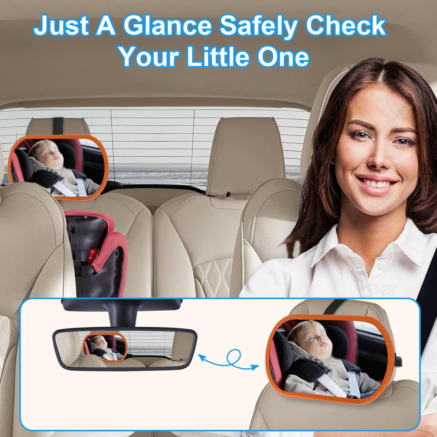 Baby Car Mirror, Safety Car Seat Mirror for Rear Facing Infant, Clear Wide View, 360°Rotation, Easily Observe the Baby Move, Secure, Shatterproof, Crash Tested and Certified(Orange)