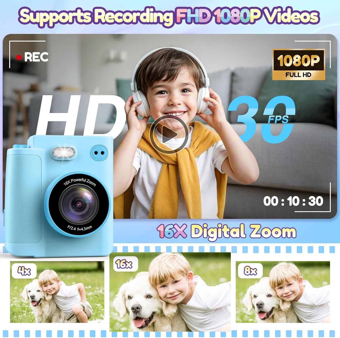 Gift for 3-12 Year Old Boys Girls: Kids Camera Digital Instant Print Dual HD Video Camera Toys for Kids Teen Boys Girls Ages 3 4 5 6 7 8 9 10 Birthday Christmas Valentines Gifts with 32G SD Card Blue