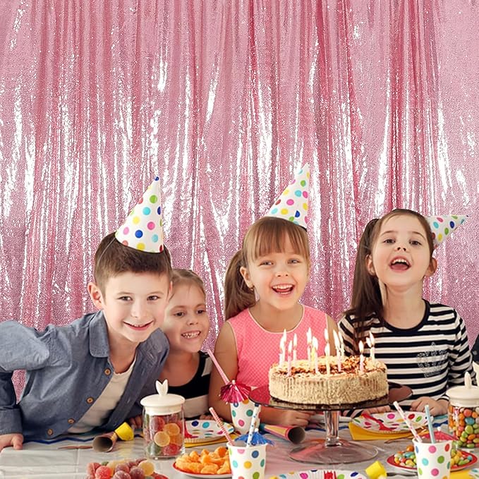 Juya Delight Pink Sequin Backdrop Curtains,Non See Through Photo Background Backdrop,Glitter Shimmer Wall Backdop for Party,8FTx8ft,Fuchsia Pink