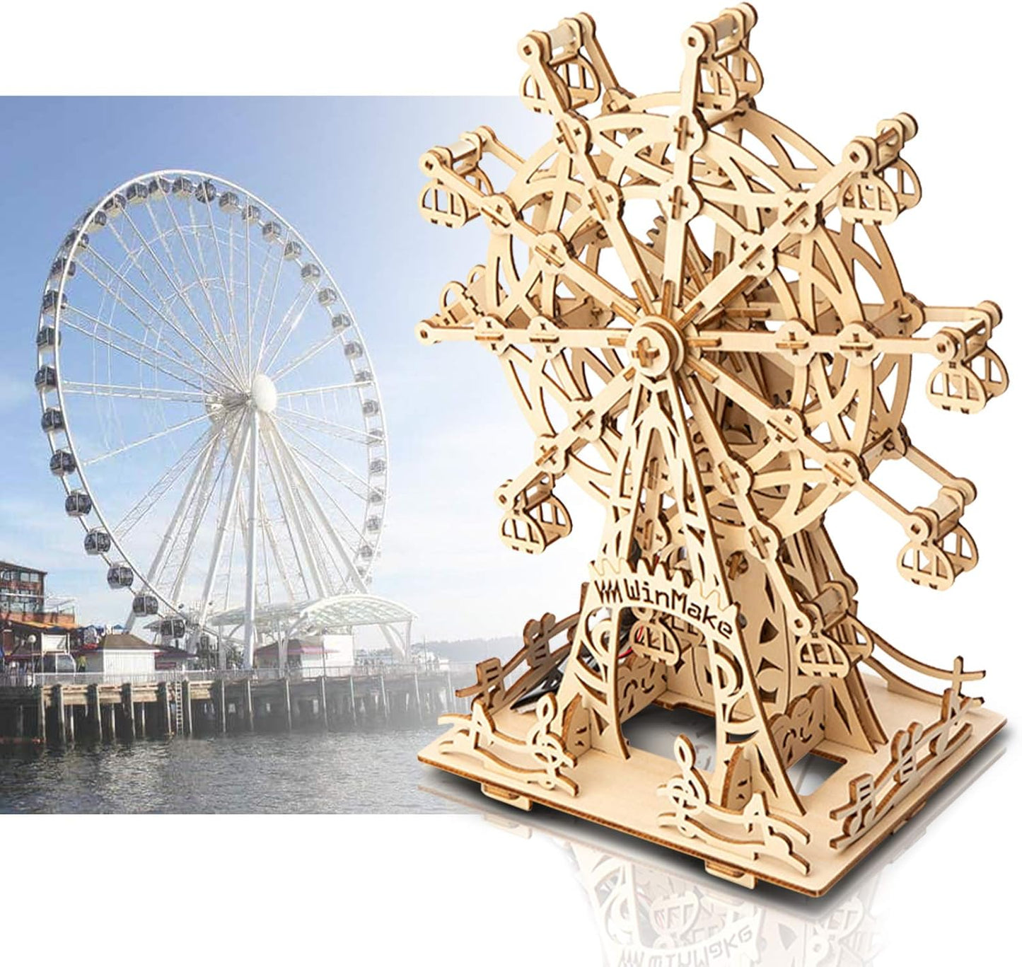 Solar 3D Wooden Puzzle Ferris Wheel DIY Model Kit Craft Sets Educational Wood Mechanical Building Toys for Adult Men Kids