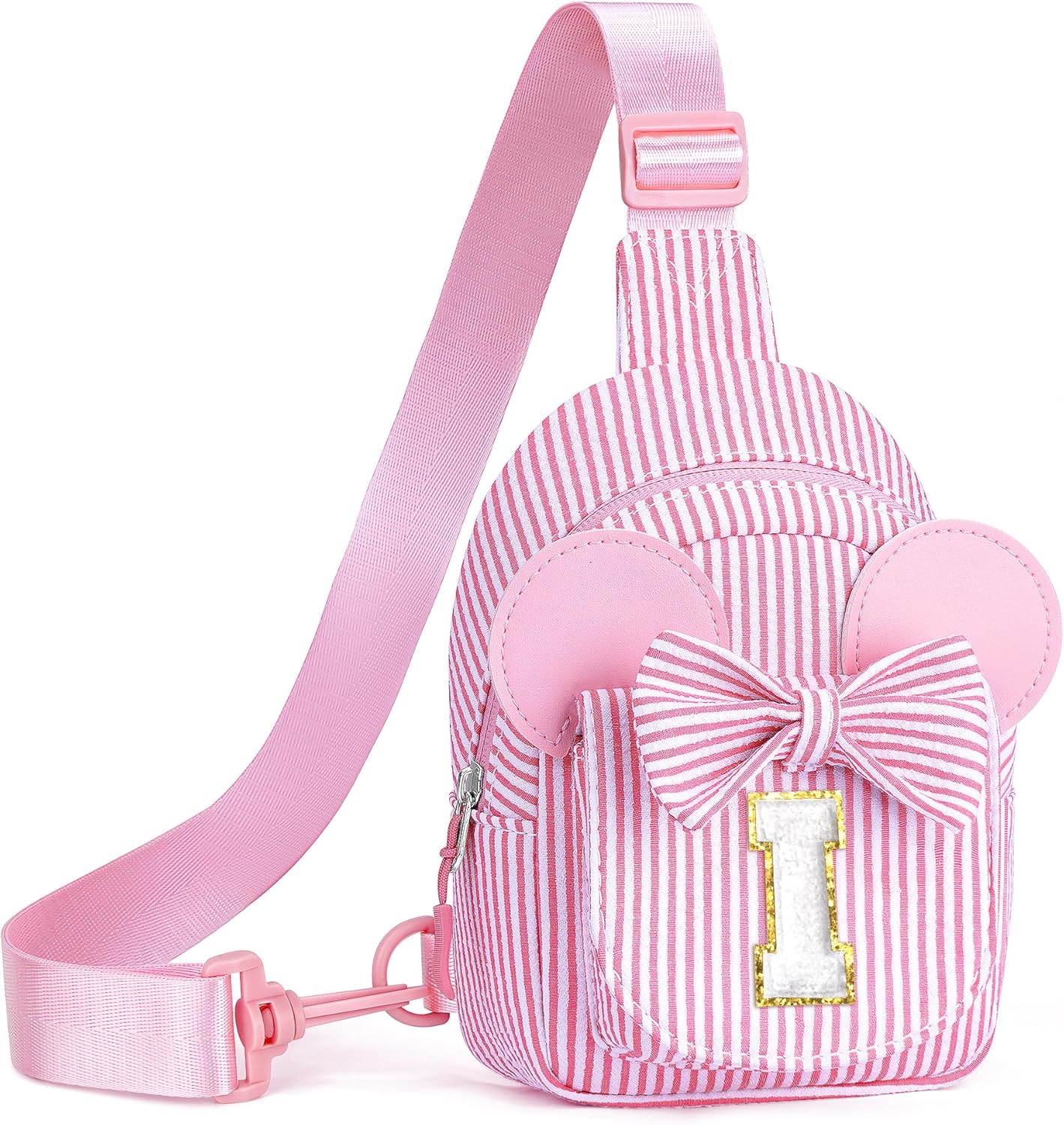 Sling Bag for Kids, Birthday Gifts for Little Girl, Small Belt Bag for Teen Girls Kids, Initial Small Sling Bags for Girl Kid Daughter (Pink I)