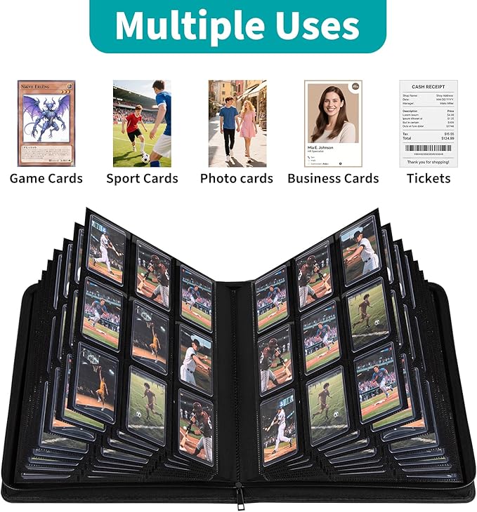 9-Pocket Toploader Binder, Baseball Football Sports Game Cards for 3"x4" Rigid Toploaders Trading Card Collection Album Holds 288 Cards Waterproof Storage Book Easy to Insert(Green)