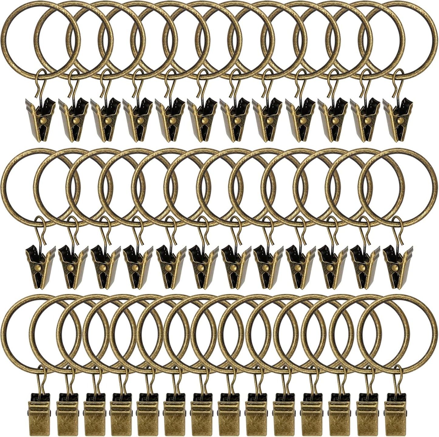 40 Pack Bronze Curtain Rings with Clips, Curtain Hooks Hangers Clip Rings for Hanging Drapes Bows Hat, Drapery Rings 1.26 in I D, Fits up to 1 in Diameter Curtain Rod.