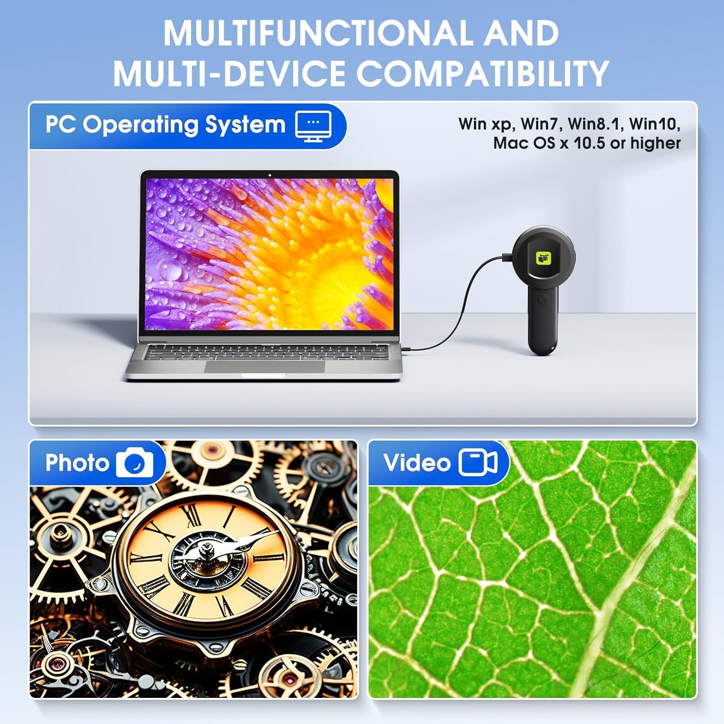 Pocket Digital Microscope for Adults Kids: 100X Handheld Magnifying Glass with Light, USB Coin Magnifier for Collector, Portable Jewelers Loupe with 2" Screen, Mini Scope for Trichome