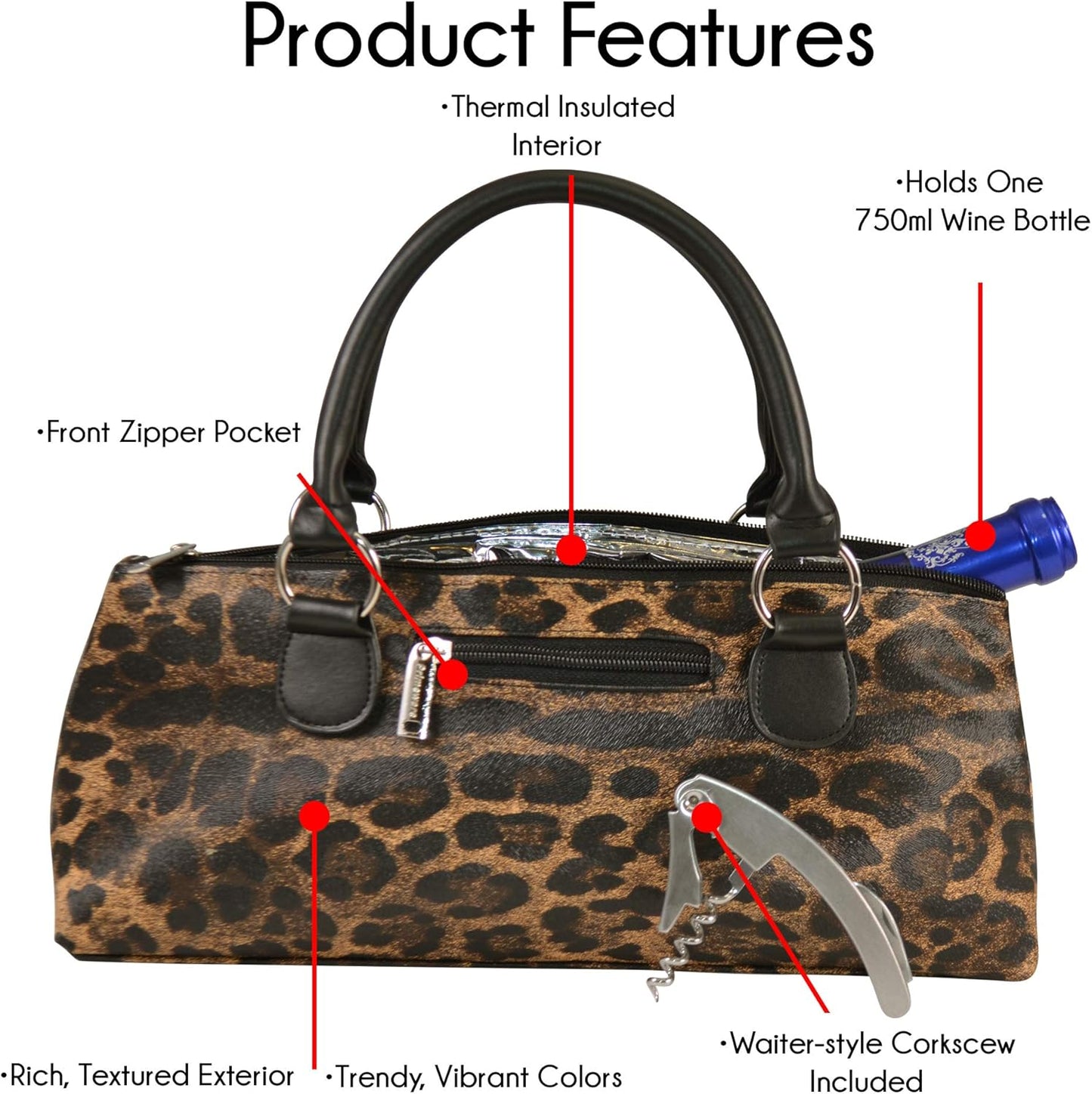 Wine Clutch Bag (Thermal Insulated) Trendy Women’s Carry Tote | Holds Red & White 750mL Bottles | Trendy Fashion | Incl. Portable Waiter-Style Corkscrew (Cougar)