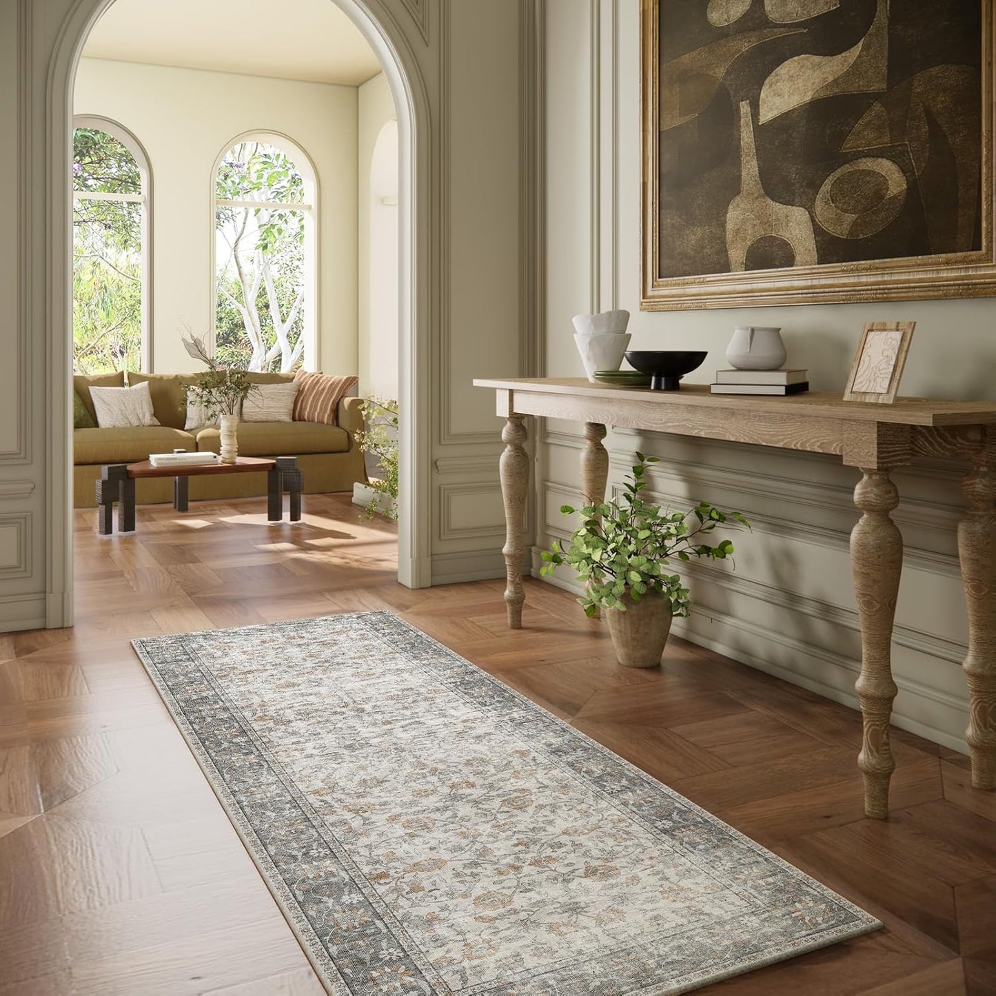 Washable Kitchen Rug Runners for Hallways: 2'x6' Bedroom Rug Non Slip Low-Pile Stain Resistant Soft Indoor Floor Carpet Runner for Indoor Entryway Hallways Kitchen Laundry Room Beside Farmhouseb