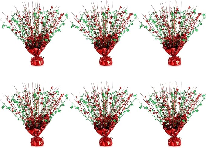 6 Pack Star Table Centerpieces for Party, Birthday Table Decorations for Kids Adults, Party Centerpieces for Tables for Wedding Baby Shower Graduation Holiday Event (Red Green)