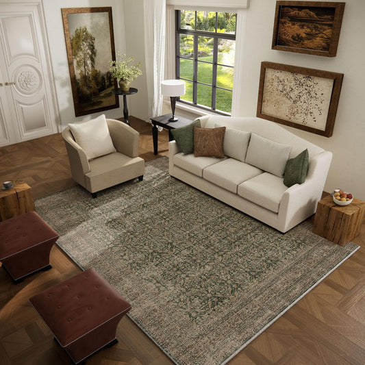 Machine Washable Rugs for Living Room: 5x7 Area Rugs Boho Vintage Rugs Stain Resistant Non Slip Low Pile Soft Lightweight Carpet for Bedroom Kitchen Dining Room Nursery Kids Room Farmhouse