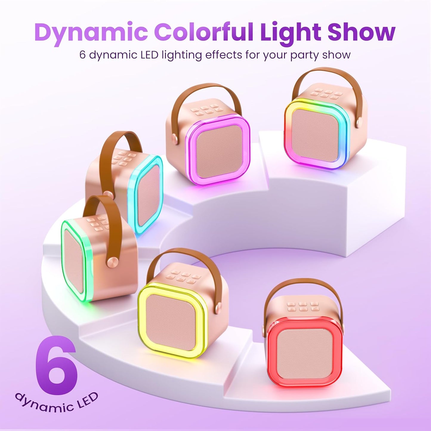 Peski Karaoke Machine for Kids Adults, Portable Bluetooth Mini Karaoke Microphone Singing Speaker Karaoke Player with 2 Wireless Mic, Birthday Gifts for Girls Boys Family Home Party(Rose Gold)