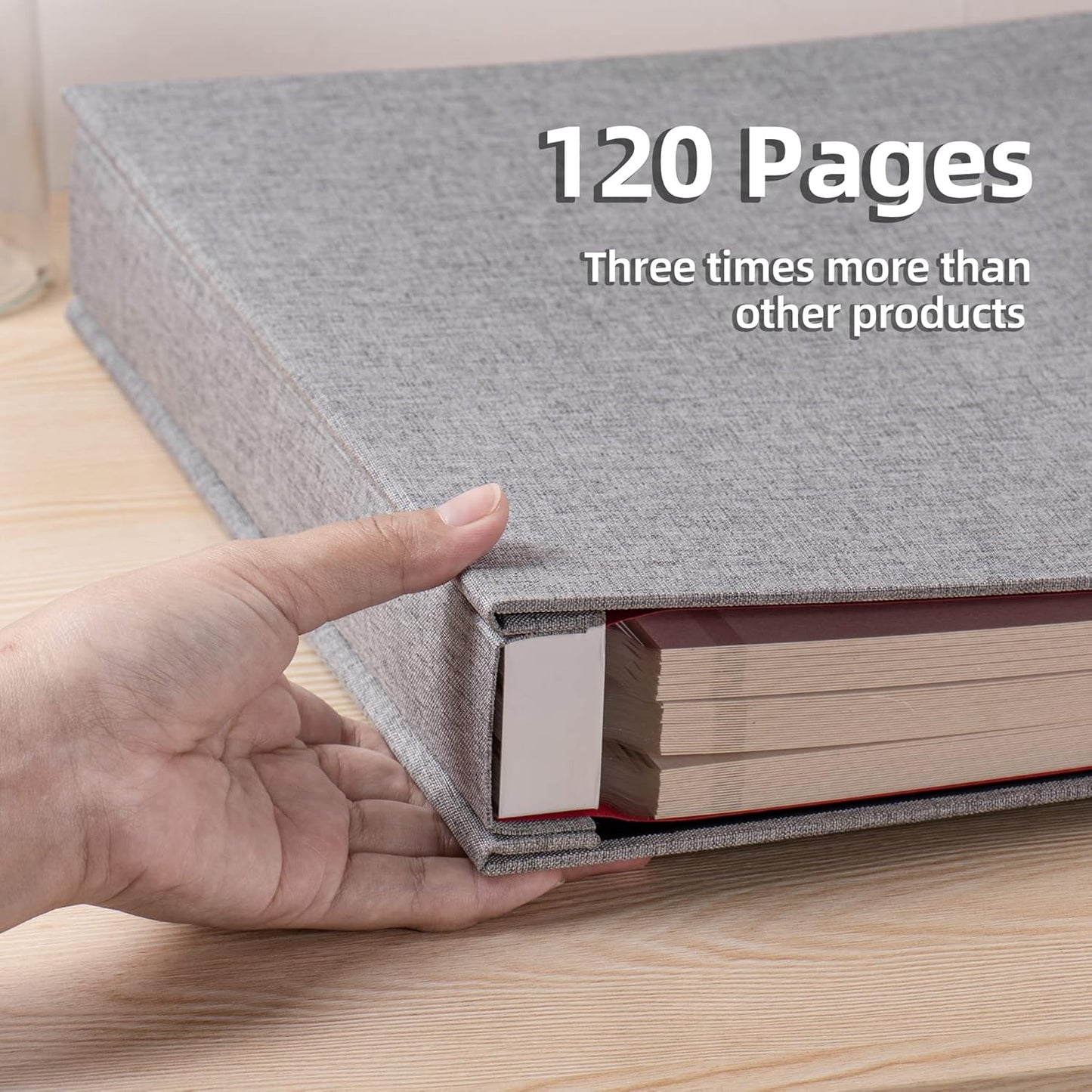 Large Photo Album Self Adhesive 4x6 8x10 10x12 Scrapbook Magnetic Album DIY Scrapbook Length 13 x Width 12.8 (Inches) 120 Sticky Pages Linen Cover DIY Photo Album(Grey)