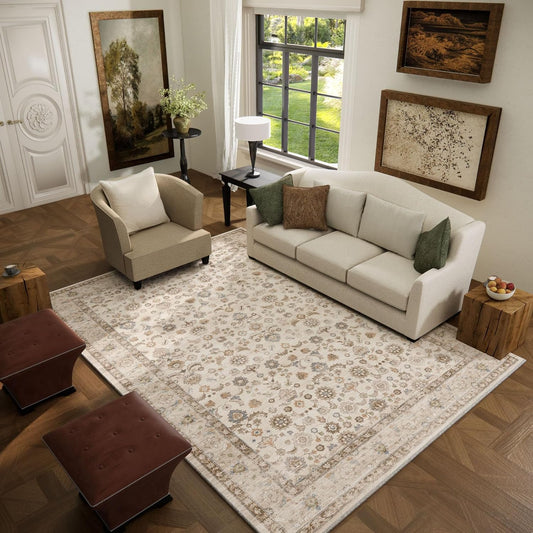 Washable Area Rugs for Living Room: 5x7 Bedroom Rug Boho Vintage Area Rug Stain Resistant Non Slip Low Pile Lightweight Soft Carpets for Dining Room Kitchen Nursery Kids Room Playroom Home Office