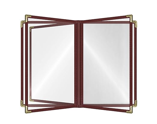 Goodsmart Restaurant Menu Covers – 25 Pack Burgundy 10-View 8.5" x 11" Cafe Menu Holders, Side-Loading Vinyl Covers with Clear Sleeves, Plastic & Leather-Style Menu Covers with Gold Corners