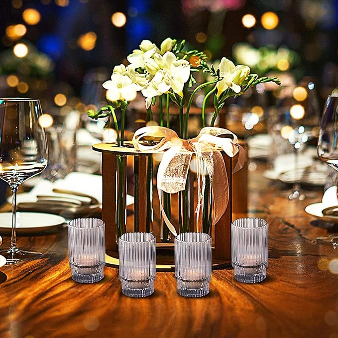 Serene Spaces Living 3.75in Smoke Ribbed Glass Votive Holder, Decorative Centerpiece for Wedding, Christmas, Thanksgiving, Dining Table, Home Décor, 2.25" Diameter & 3.75" Tall, Pack of 32