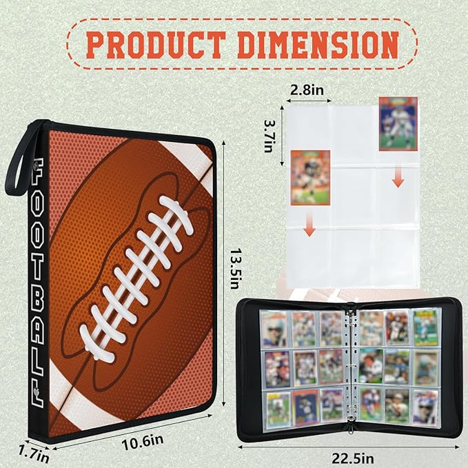 Trading Card Binder 9 Pocket - Football Card Binder with Sleeves 900 Double Sided Pockets Sports Trading Cards Album Cards Holder Protectors Set Fit for Game Cards, Sports Cards