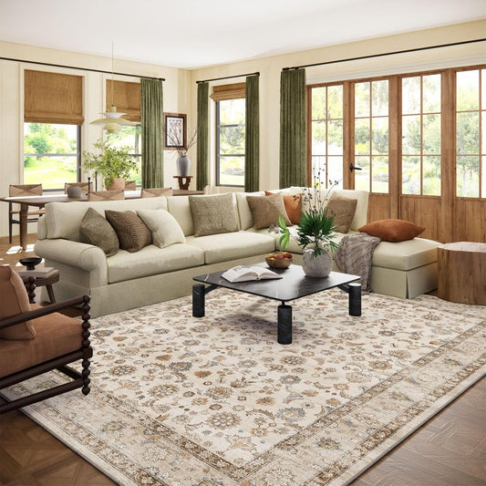 Washable Area Rugs for Living Room: 8x10 Bedroom Rug Boho Vintage Area Rug Stain Resistant Non Slip Low Pile Lightweight Soft Carpets for Dining Room Kitchen Nursery Kids Room Playroom Home Office
