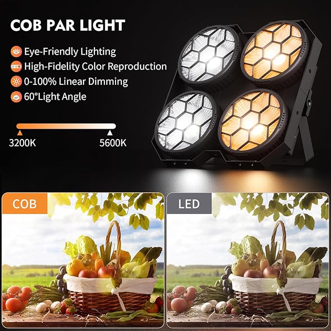 Stage Lights, 4X100W COB Spotlight LED Par Can Retro Lights, 2 in 1 Cool White & Warm White DMX512 Sound Activated Blinder Uplights for Events Parties Wedding Church Concert Studio Show Dance - 8Packs