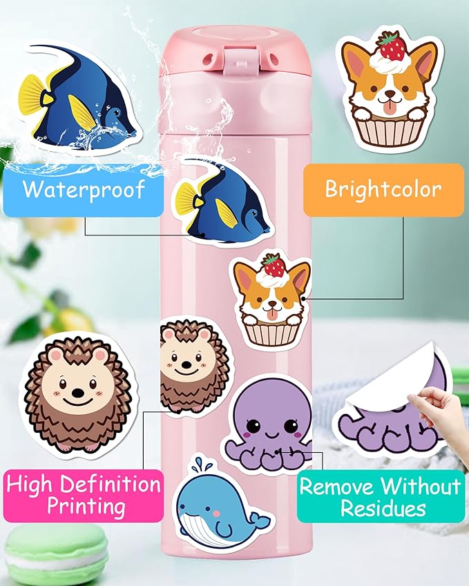 100 Pcs Animal Stickers for Kids, Cute Water Bottle Stickers for Kids Waterproof, Vinyl Laptop Kid Sticker Pack, Kid Classroom Prizes for Elementary Students
